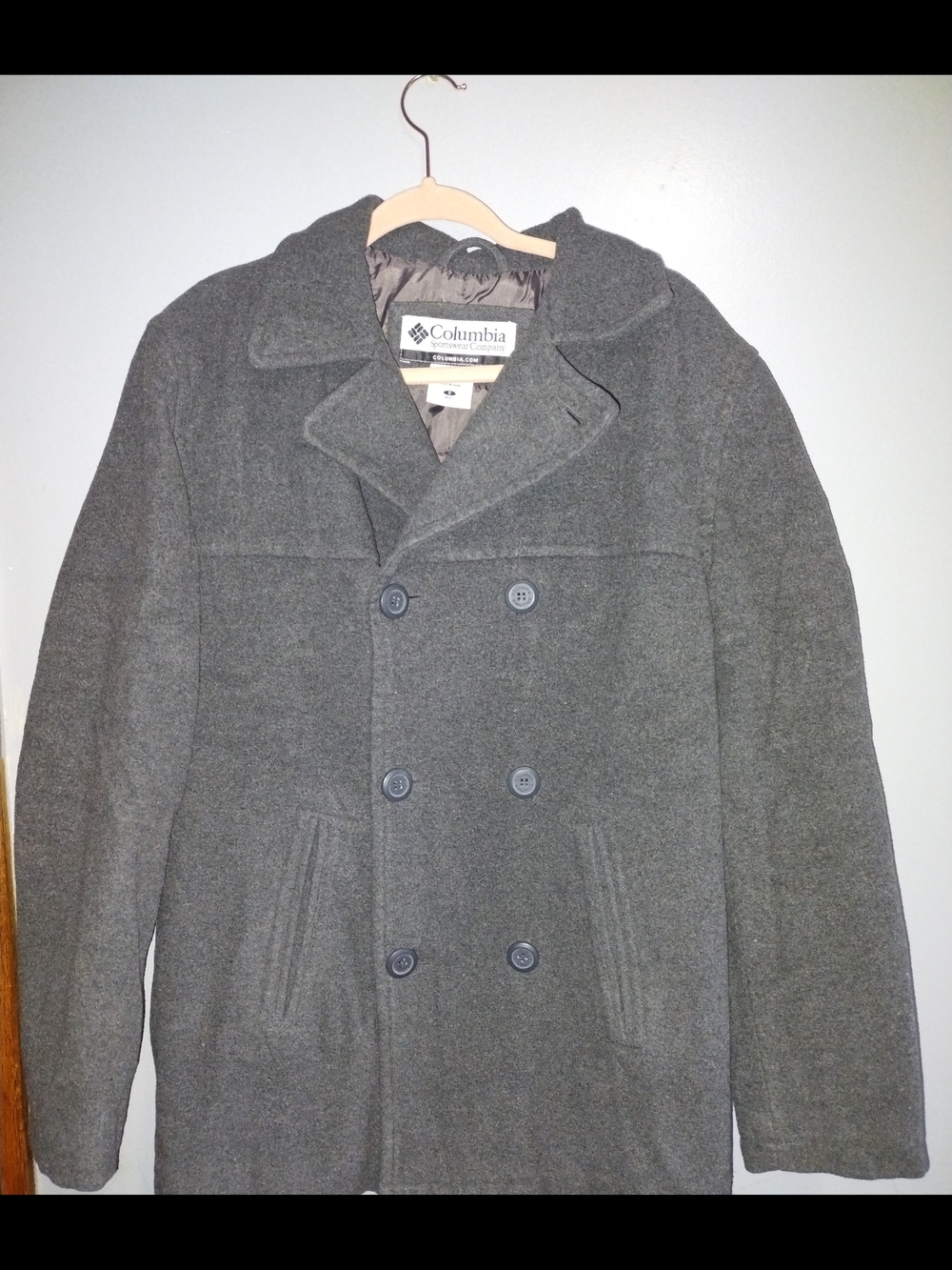 Columbia Men's Charcoal Gray Double-Breasted Pea Coat